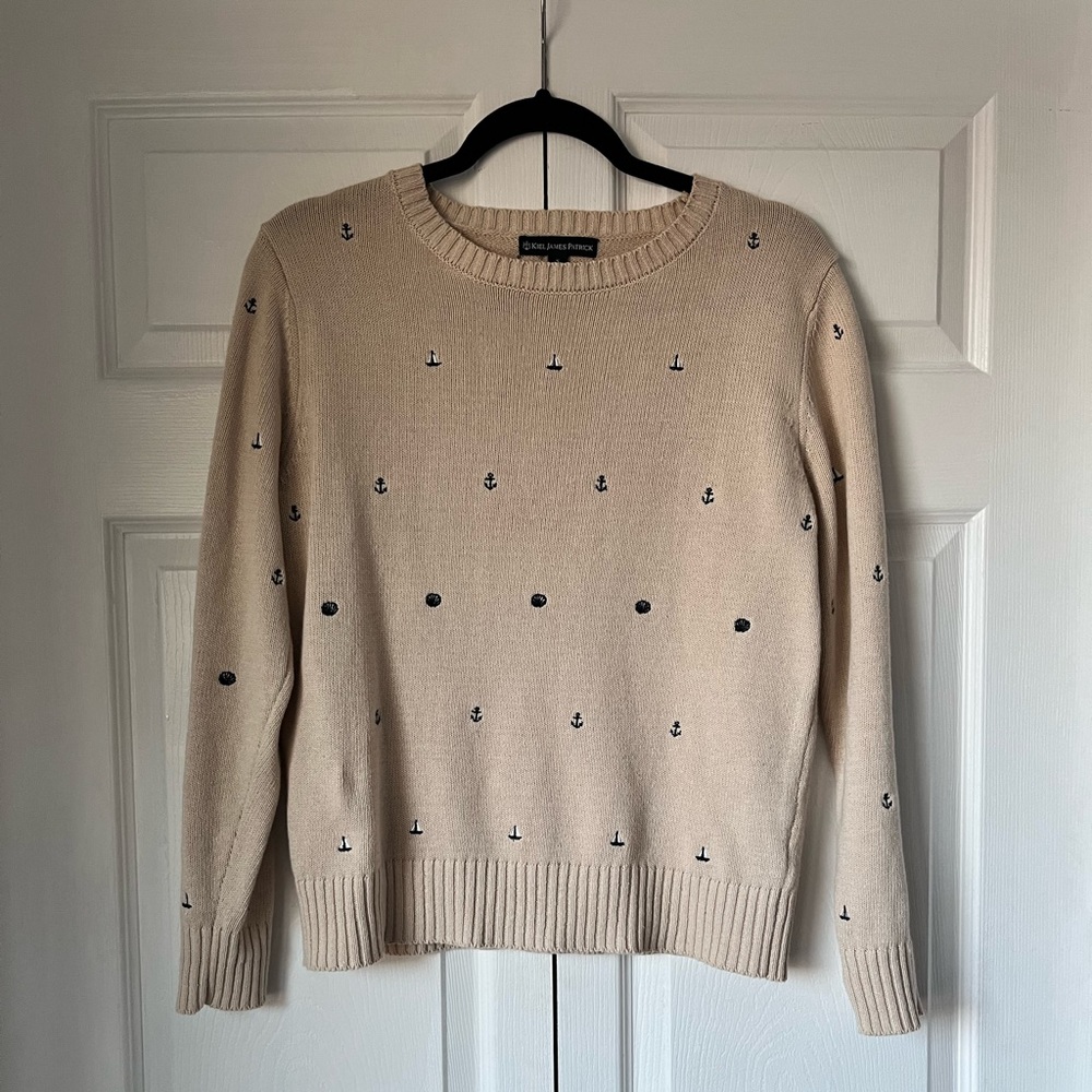 ⚓️Kiel James Patrick - Nautical Crew Neck Cream Sweater made from Cotton & Linen
